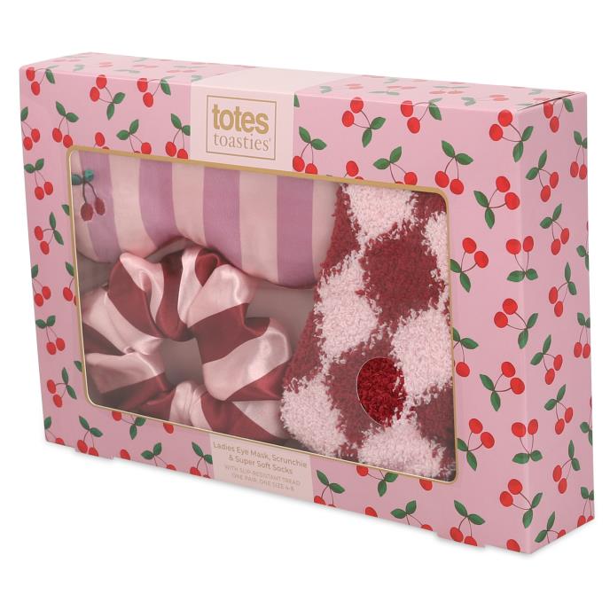 totes Cosy Socks, Scrunchie & Eye Mask Gift Set Red / Pink Extra Image 1